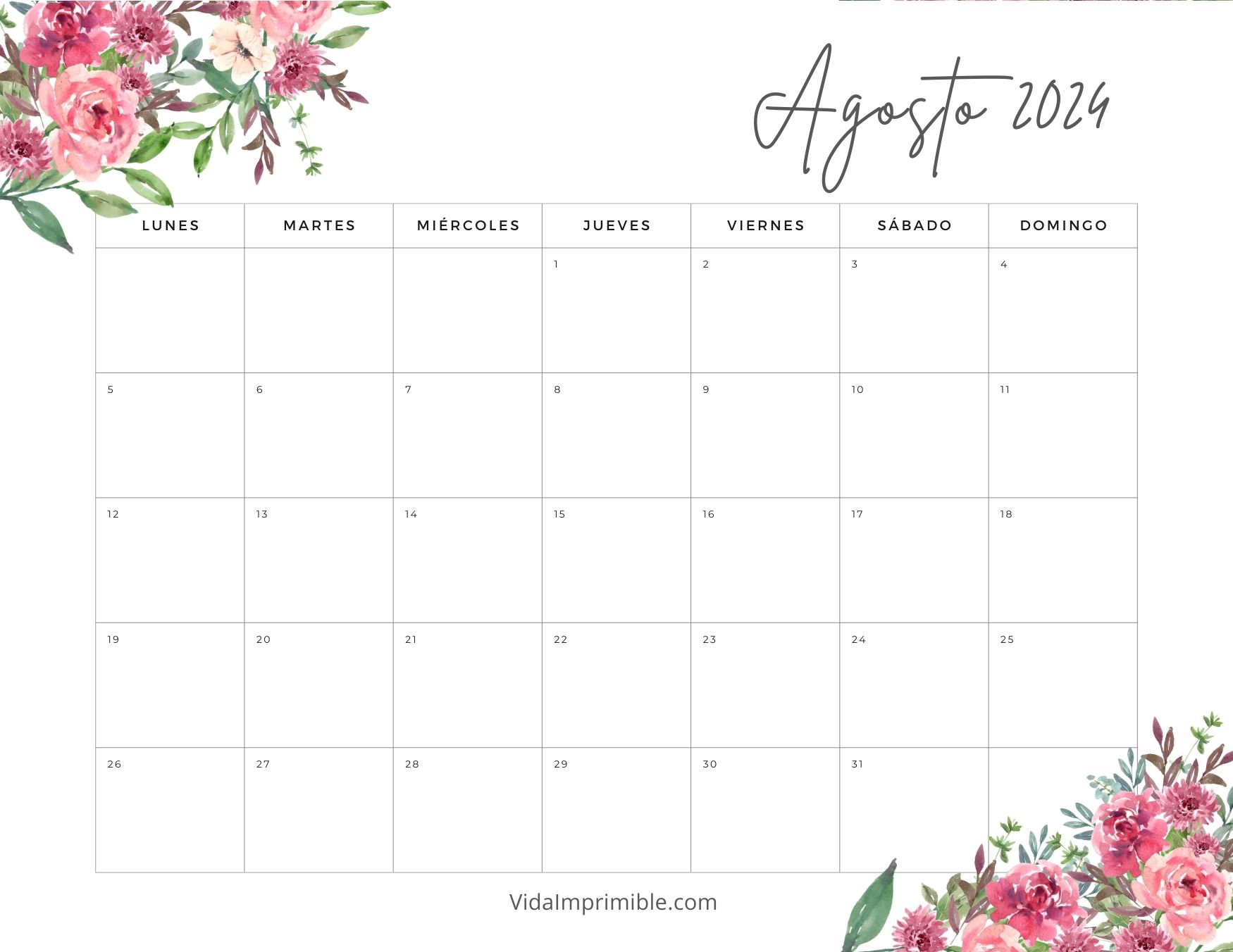 Calendario Del Mes De Agosto De Con Marco De Flores Nbkomputer