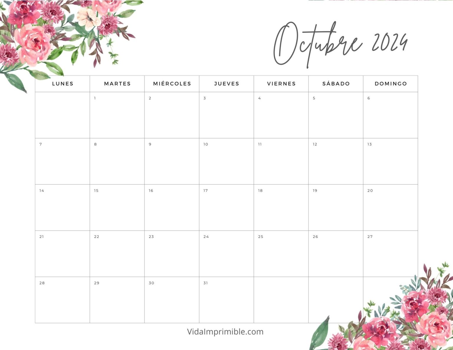 Lindos Calendarios Dise O Flores Vida Imprimible