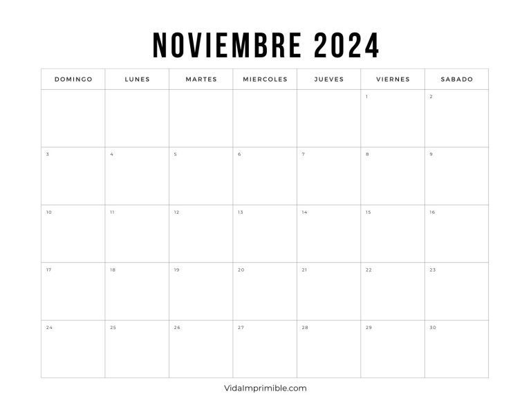 Calendario 2024 Minimalista Inicio Domingo Vida Imprimible