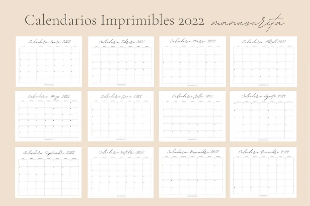 Calendarios 2022 para imprimir Vida Imprimible