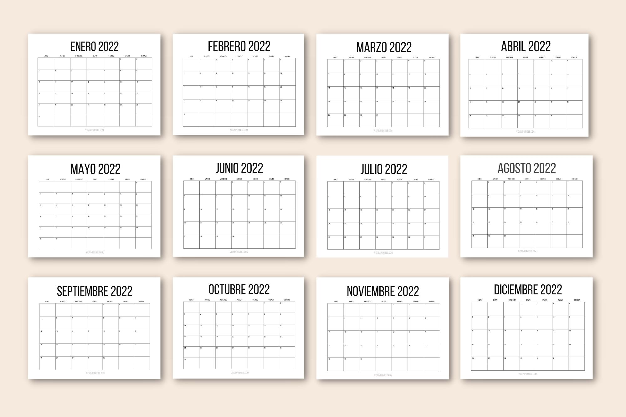 Calendario 2022 Por Mes Calendario 2022 para Imprimir | Vida Imprimible