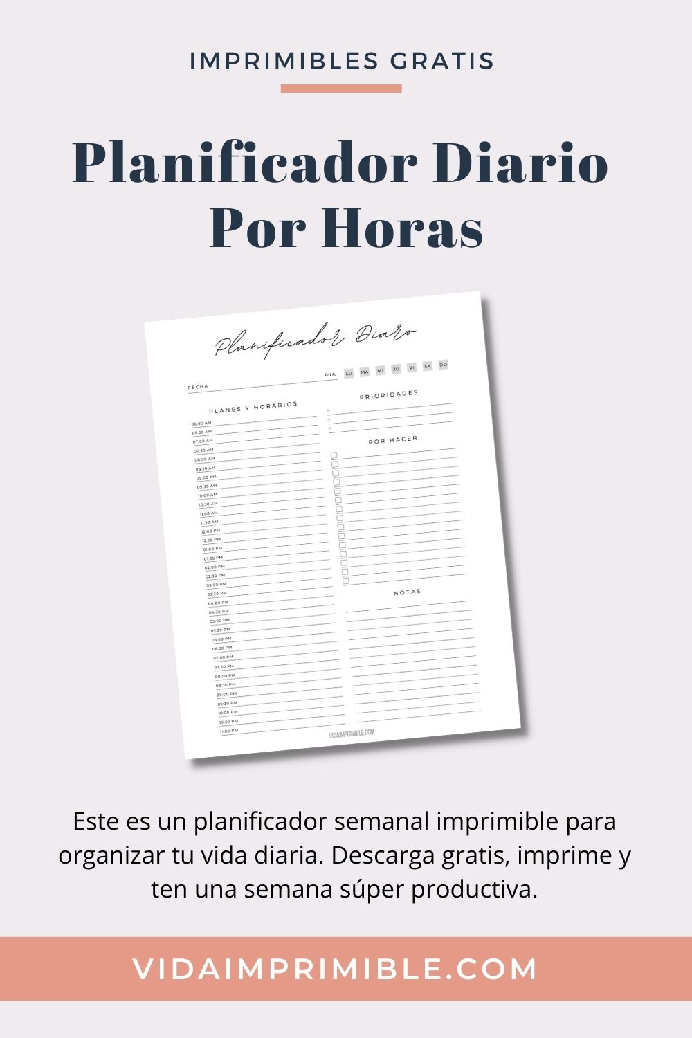 Planificador Semanal Por Horas Vida Imprimible