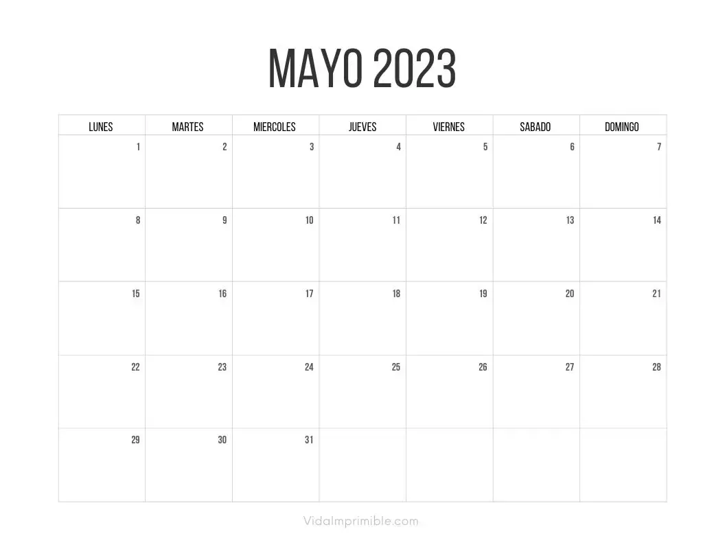 Calendarios mayo 2023 para imprimir