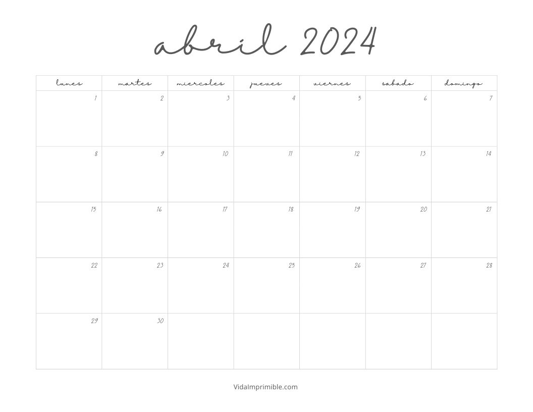 10+ PDF Calendarios de Abril 2024 para Imprimir