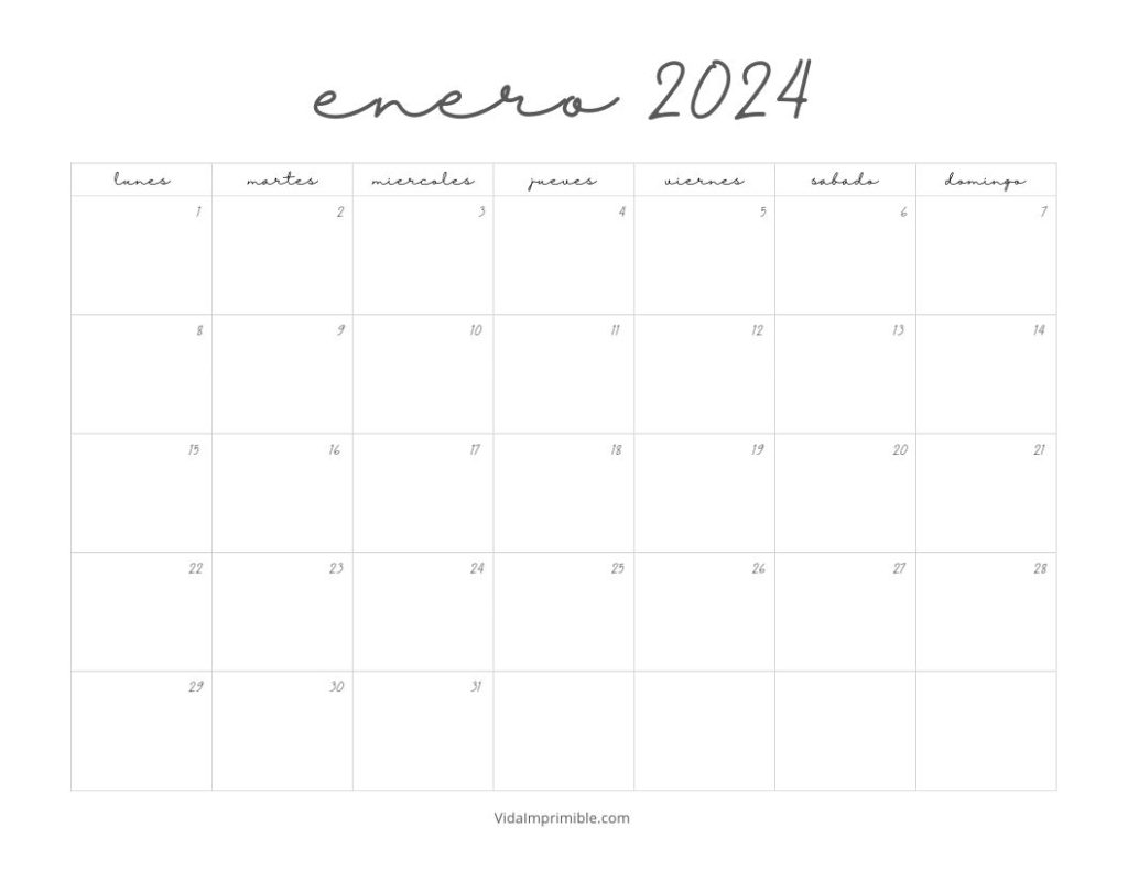 Escritorio con un Calendario Enero 2024 para imprimir diseño manuscrita