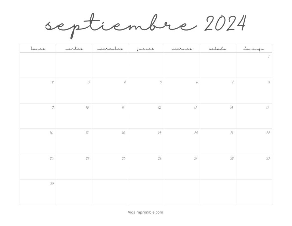 Escritorio con un Calendario Septiembre2024 para imprimir diseño manuscrita