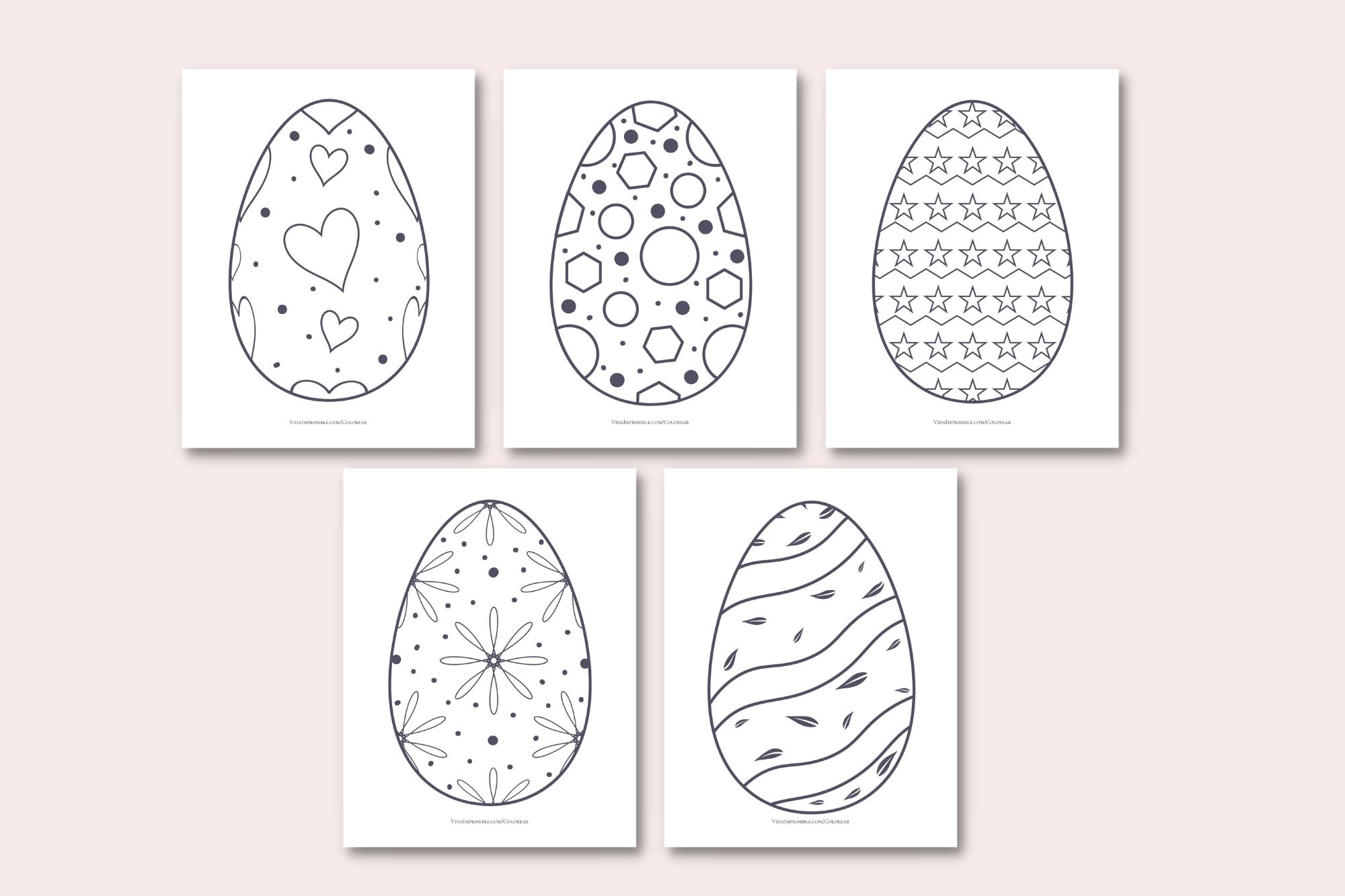 6 PDF Dibujos colorear: Huevos de Pascua