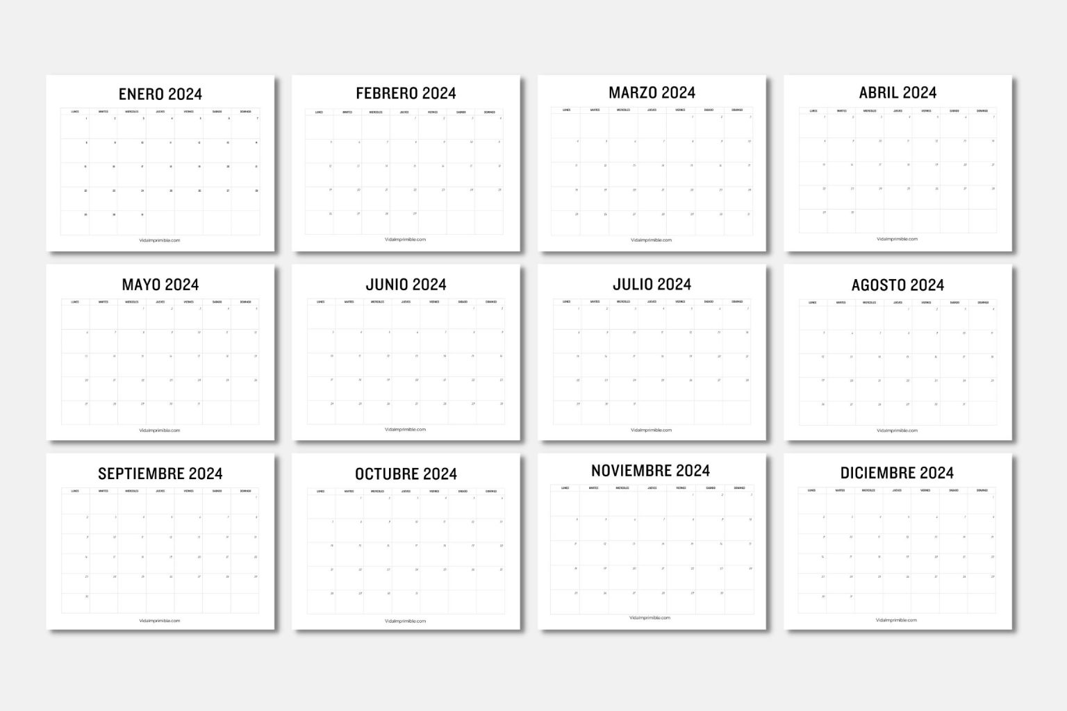 Calendarios 2025 para Imprimir, diseño minimalista Vida Imprimible