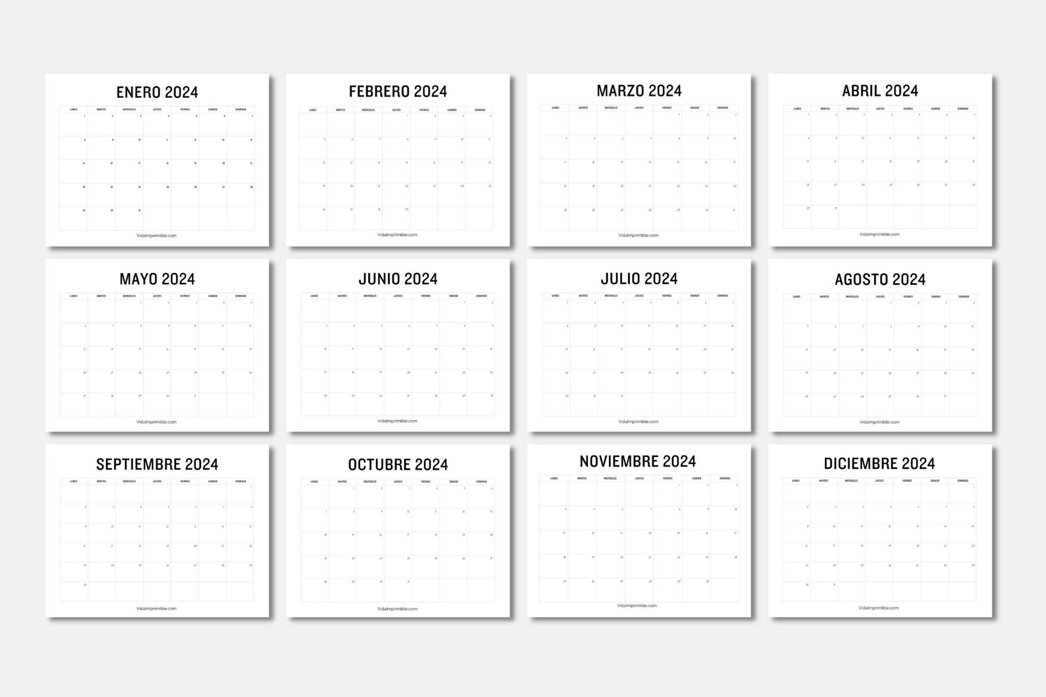 Calendarios 2024 para Imprimir, diseño minimalista Vida Imprimible