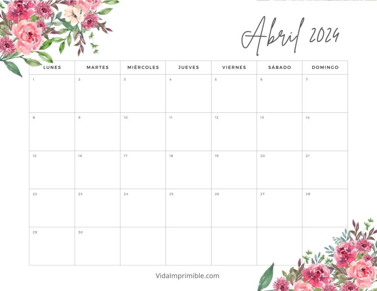 10+ PDF Calendarios de Abril 2024 para Imprimir