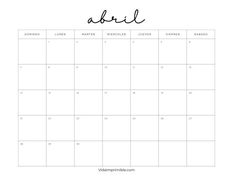 10+ PDF Calendarios de Abril 2024 para Imprimir