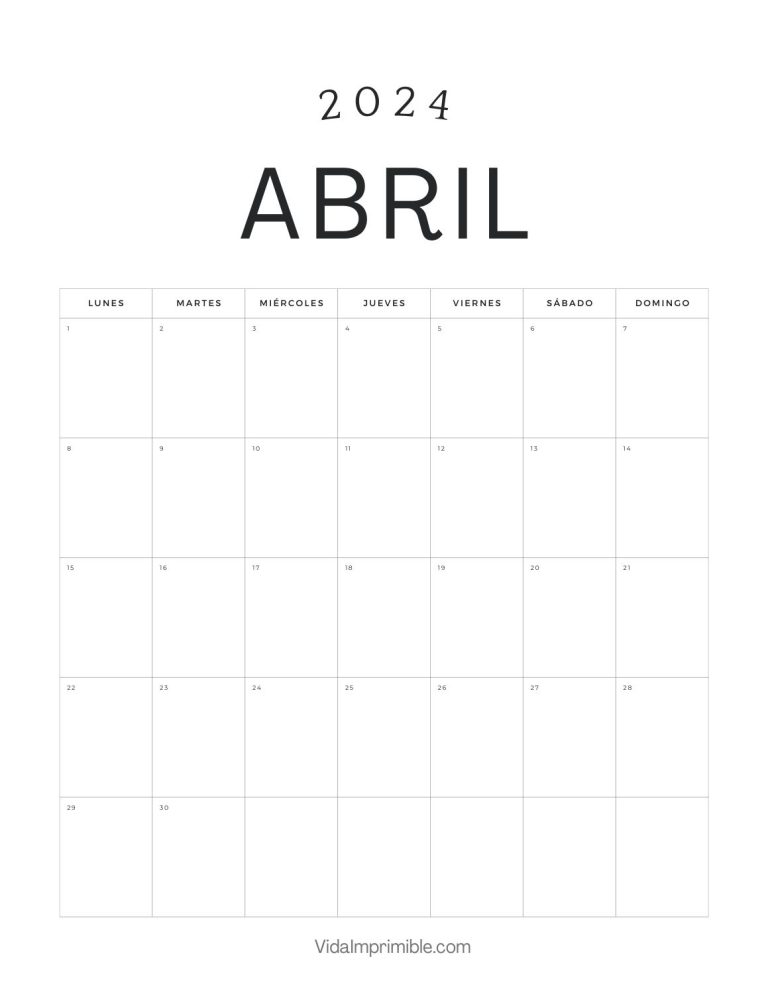 10+ PDF Calendarios de Abril 2024 para Imprimir