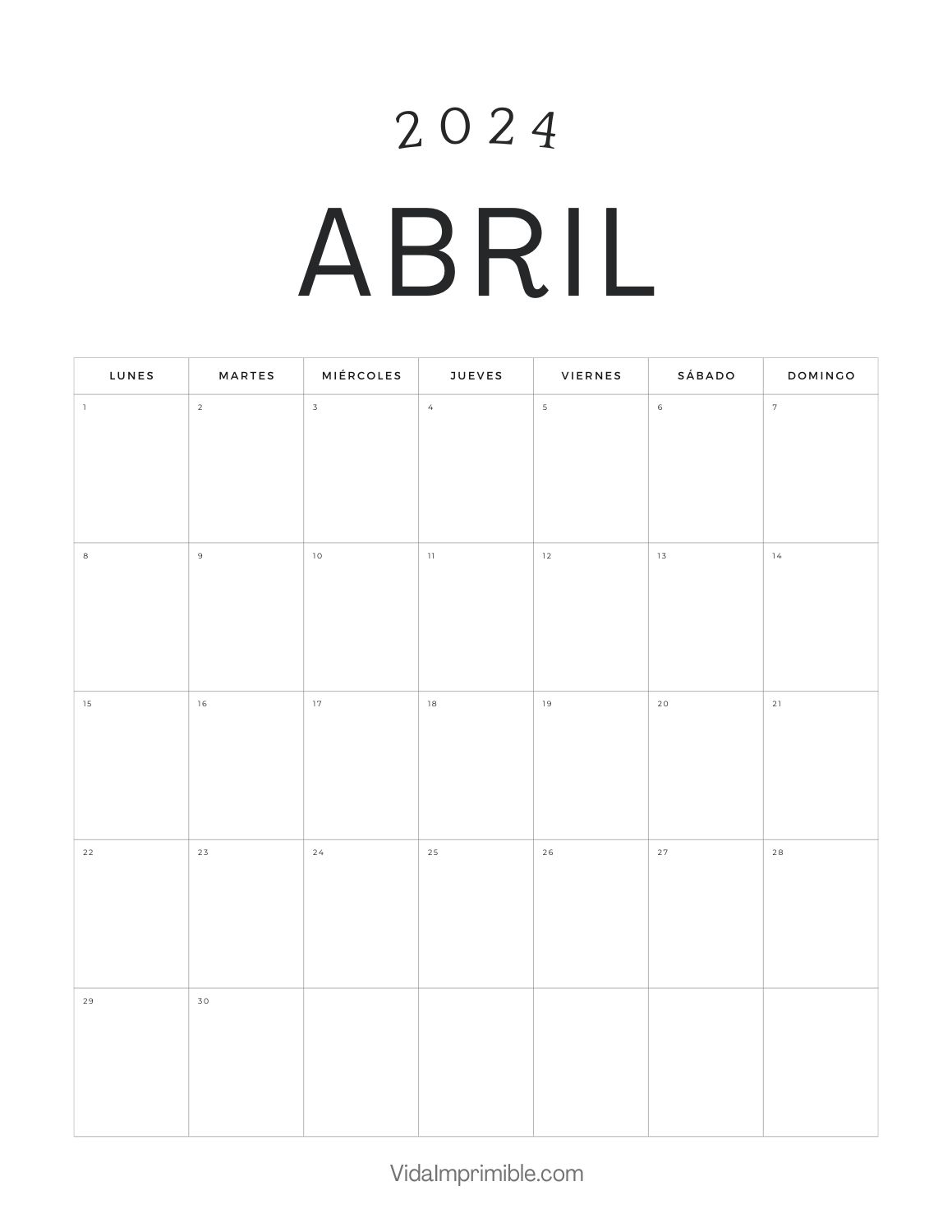 10+ PDF Calendarios de Abril 2024 para Imprimir